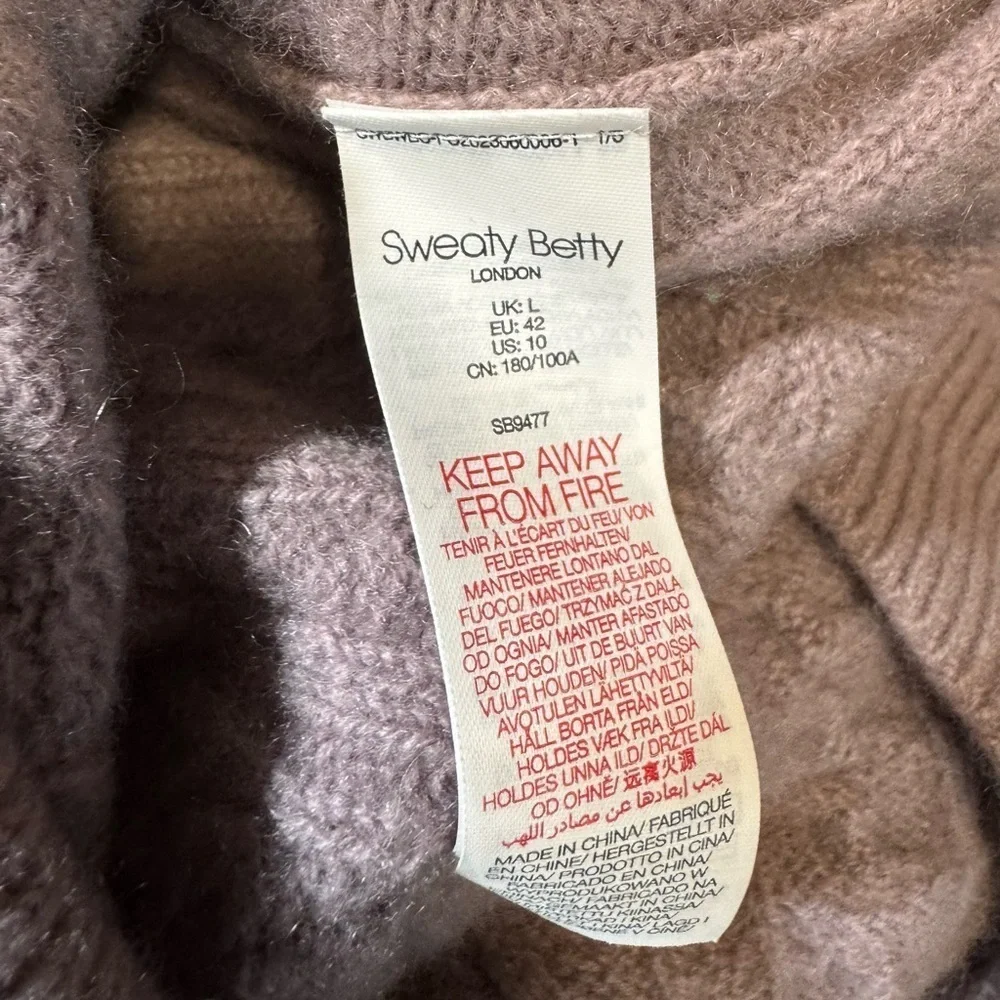 Sweaty Betty Women's Cable Cashmere Wool Blend Sweater Size Large Lavender Gray